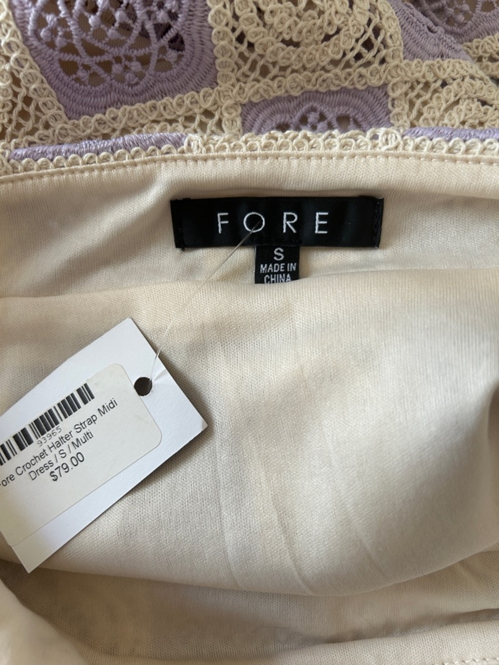 FORE COLLECTION Lilac/Cream Checkered Crochet Halter Dress Spring Wedding Guest‎ - Picture 12 of 13